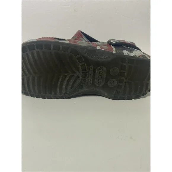 Crocs Unisex Red Black Grey Camo Shoes/Slip ons Size M-9 W-11 Preowned - Picture 6 of 6
